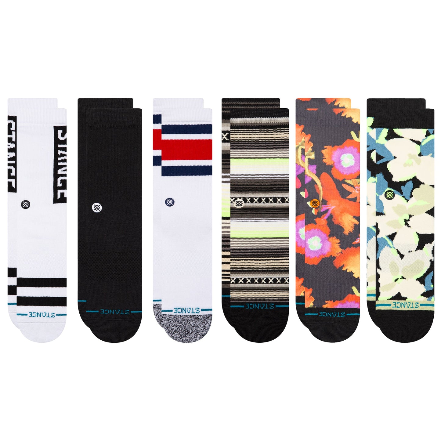 Stance LIFESTYLE CREW SOCK 6 PACK Black / Green / White / Blue