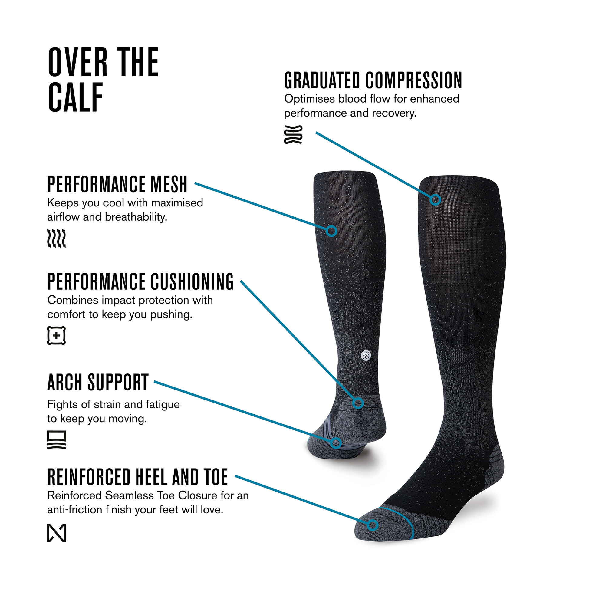 Stance Run Over The Calf Sock Black