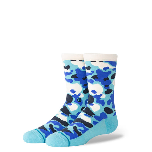 Kids Camo Crew Sock Electric Blue