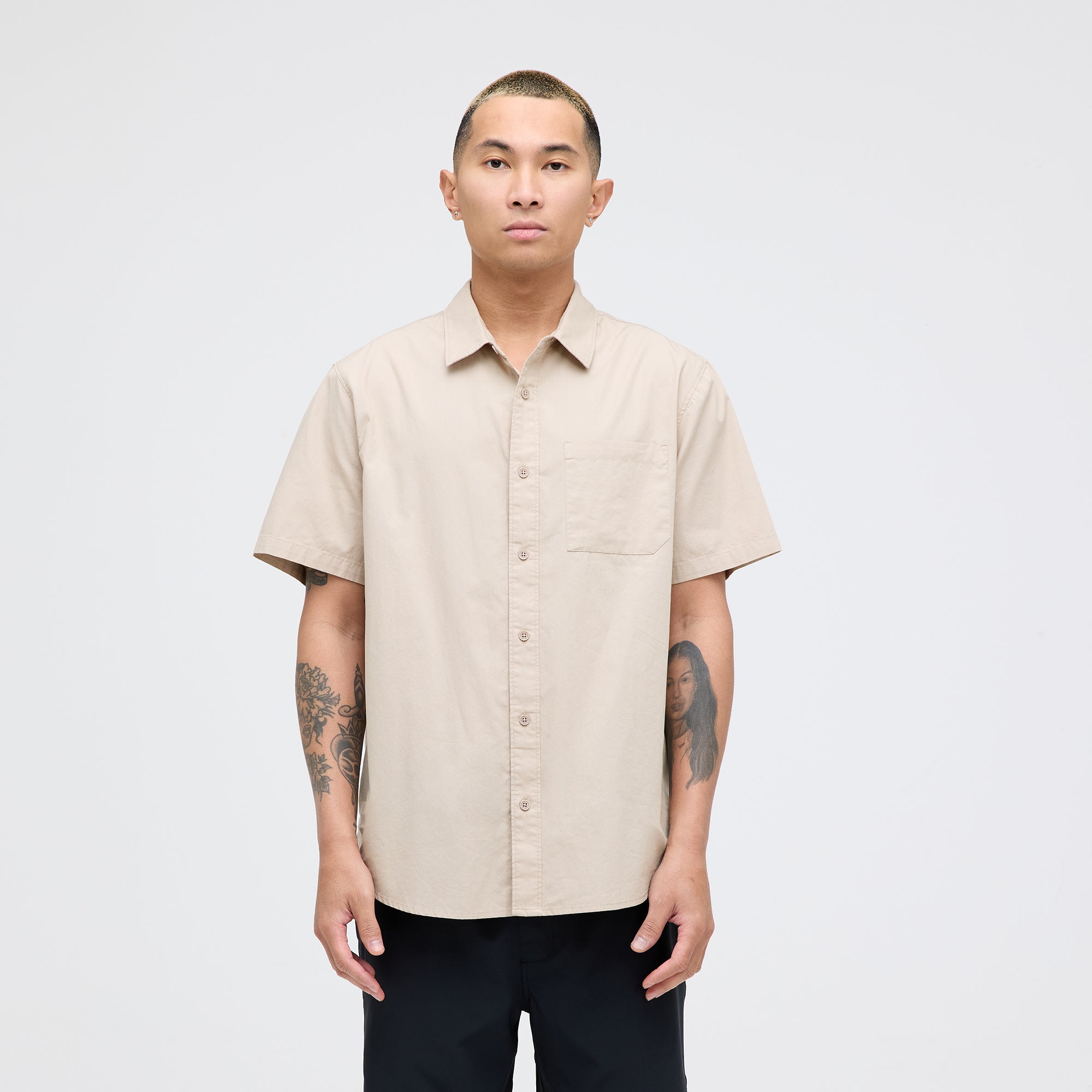 Stance Bales Button Up T-Shirt String Grey |model