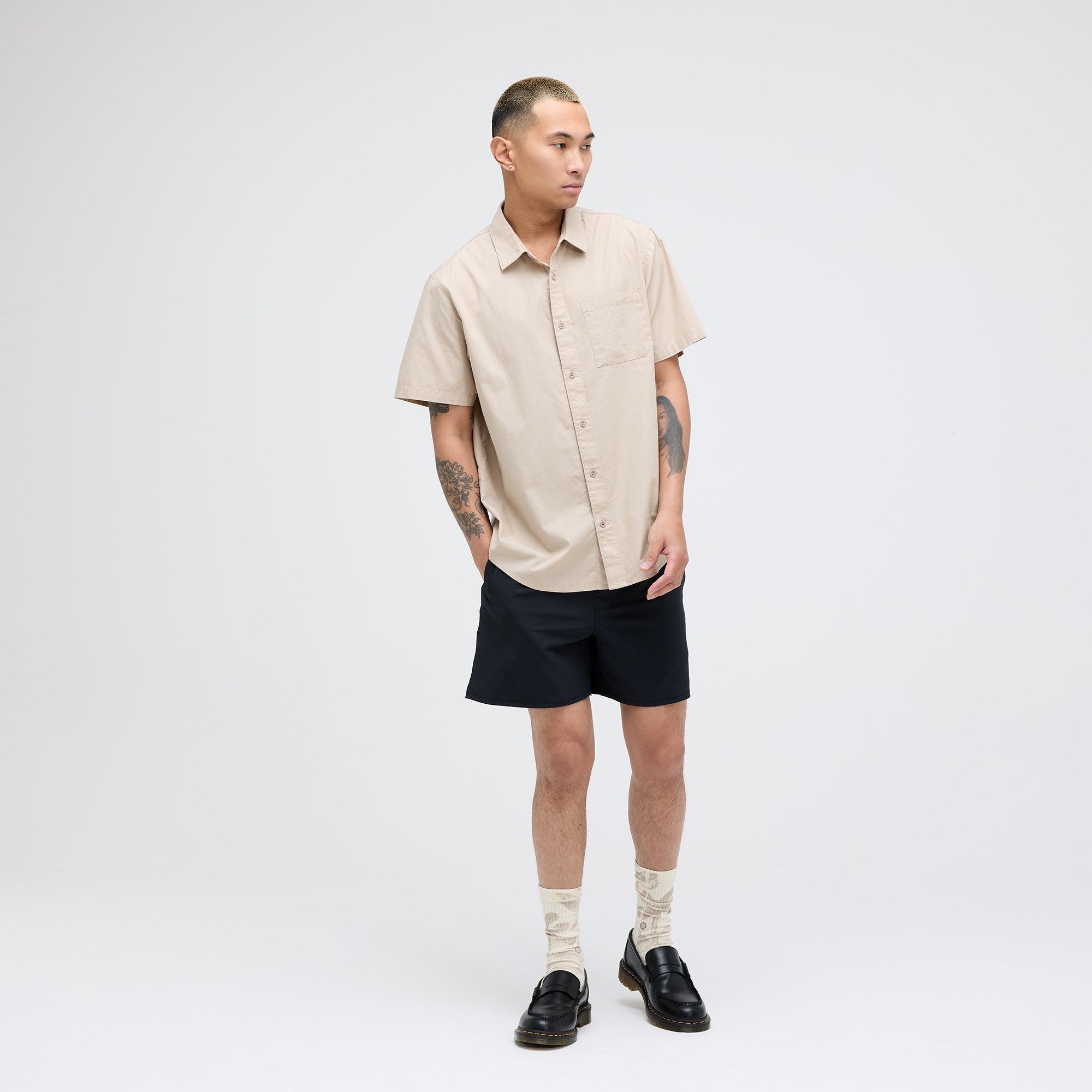 Stance Bales Button Up T-Shirt String Grey |model