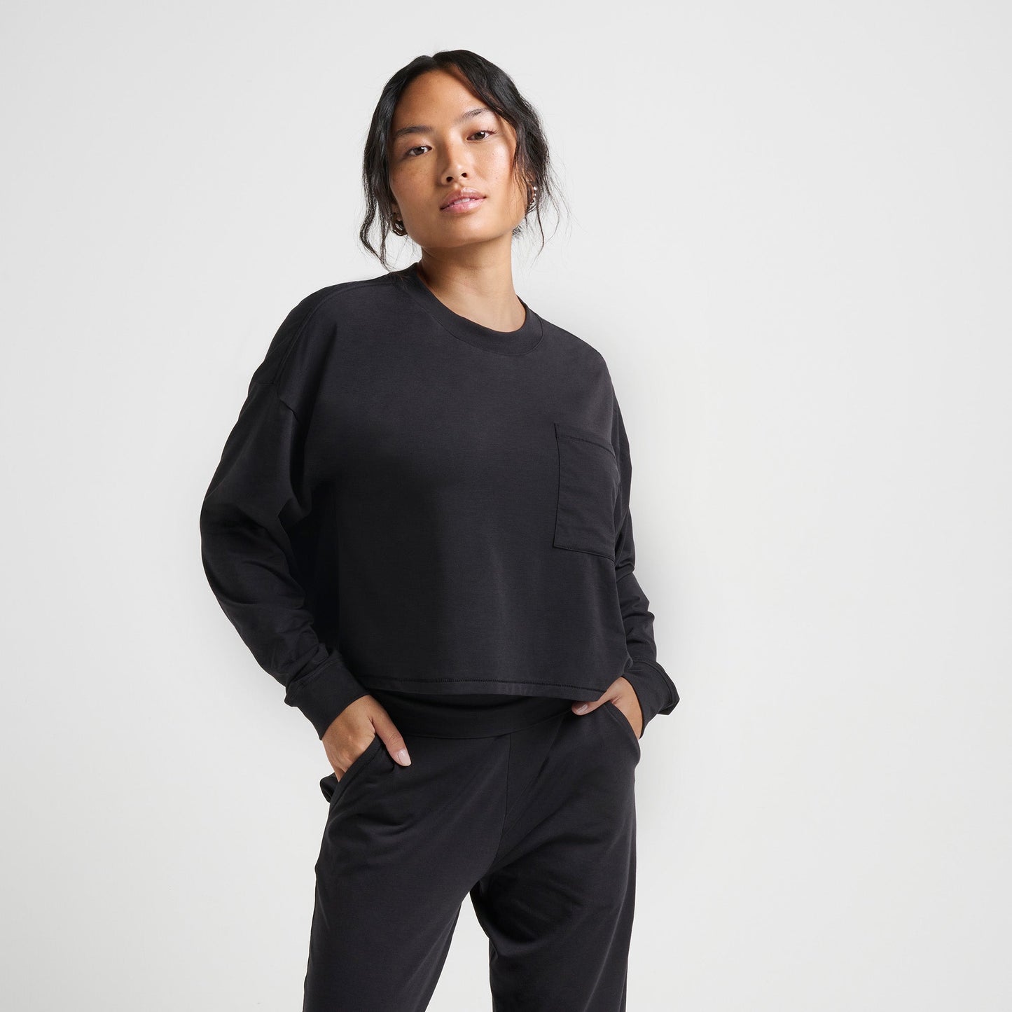 Stance Women&#39;s Lay Low Boxy Long Sleeve T-Shirt Black |model